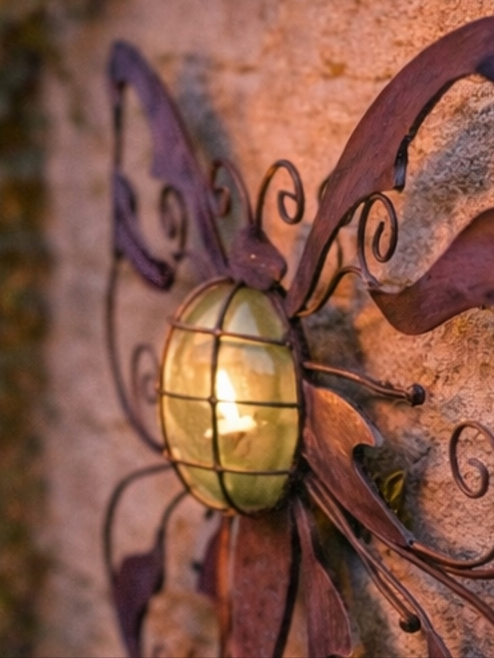 Butterfly Metal Wall Decor w/ Tealight Holder Purple Green 23” x 20” - Picture 2 of 10